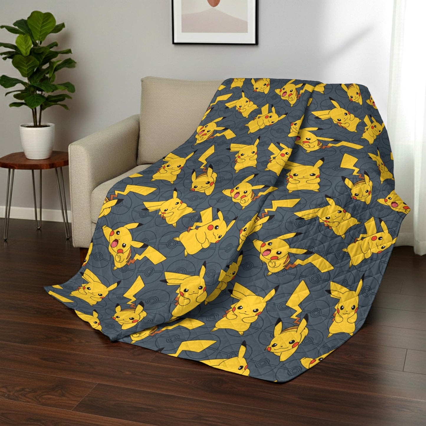 Northwest Pokemon Company Reversible Twin Quilted Blanket - Pikachu & Pokeball Pattern for Anime Fans, Cozy Blanket for Bed, Game Room or Couch, 60x90 inches