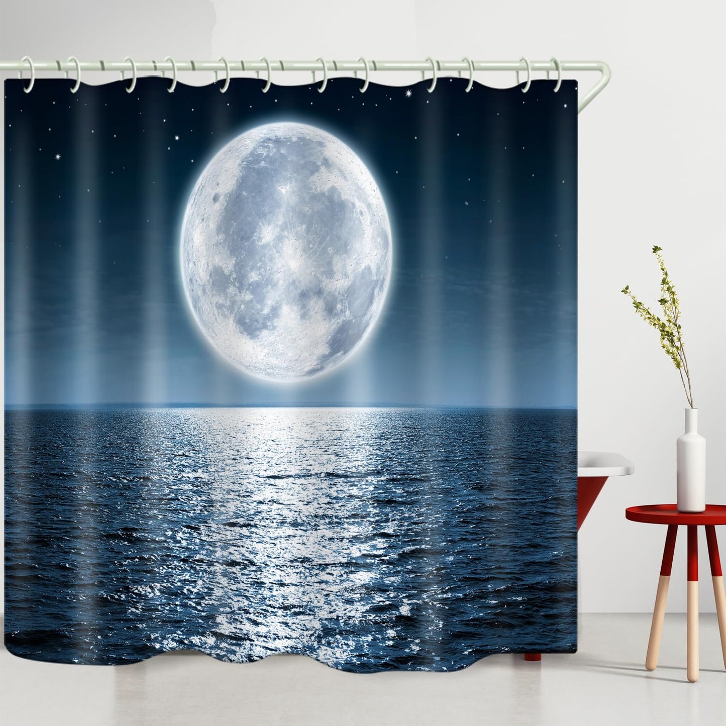 LYFANS Bathroom Equipped Wwith 3D Sea Moon Decorative Shower Curtain, Fabric Shower Curtains with 12 Shower Curtain Hooks, Bathtub Curtains, 72x72 Inch Waterproof Shower Curtains