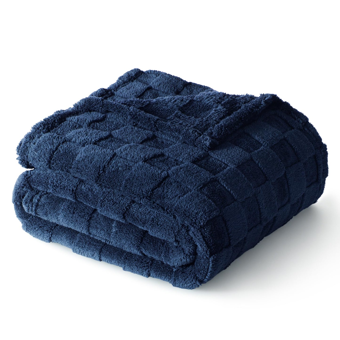 Exclusivo Mezcla Fleece Throw Blanket for Couch and Sofa, Super Soft and Cozy Blankets with Checkered Design, Lightweight, Decorative, All Season Use, 50x60 Inches, Navy Blue