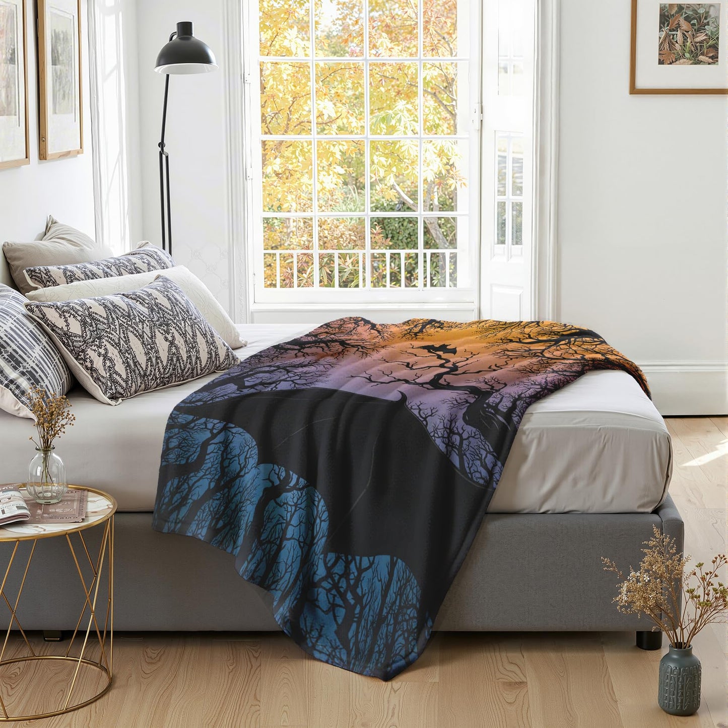 GEDAEUBA Bat Blanket Throw - Halloween Dead Tree Fleece Blanket Twin Size, Soft Cozy Blankets & Throws for Couch, Bed, and Sofa, 60x80 inches
