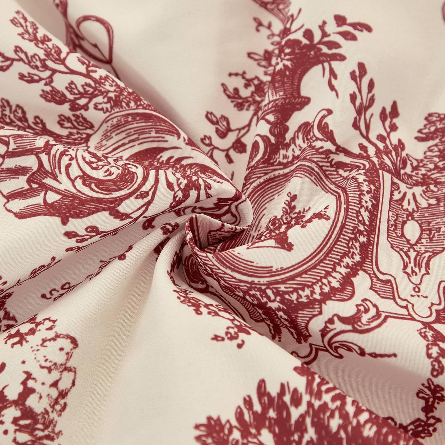 Red Comforter Set Queen 7 Piece Bed in a Bag Toile de Jouy Botanical Comforter with Sheet Set Soft Micorfiber Bedding Set (1 Comforter,2 Pillow Shams,1 Flat Sheet,1 Fitted Sheet,2 Pillowcases)