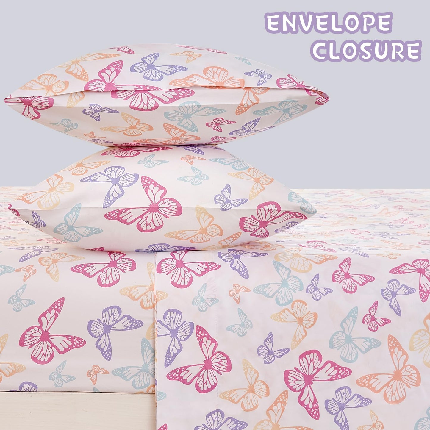 Yibeizi Butterfly Twin Sheets Set for Girls, Kids Cute Bedsheets Microfiber Deep Pocket Bed Sheet & Pillowcase Sets 3 Pieces