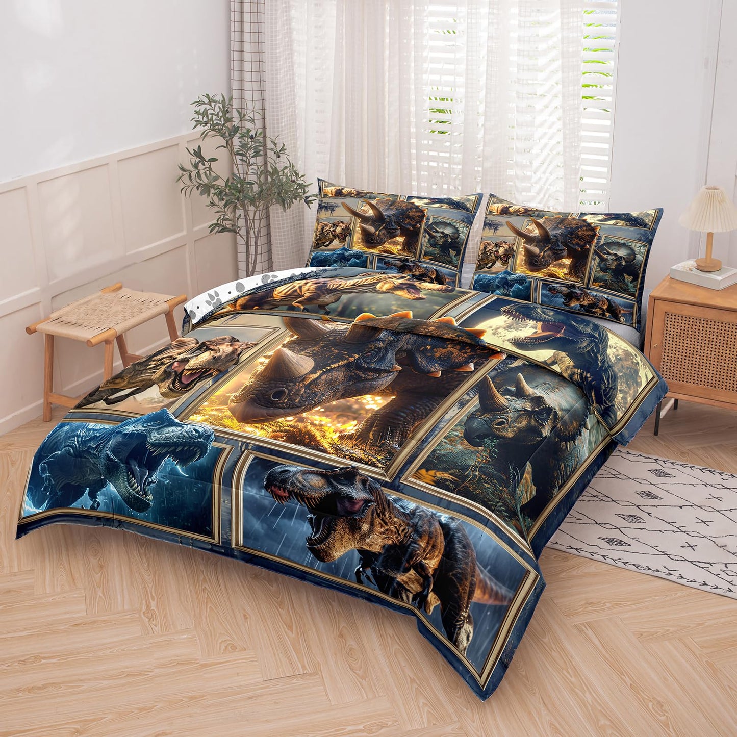 Dinosaur Comforter Set Twin, 2 PC 3D Dinosaur Bedding Set for Boys, Super Soft Lightweight Dinosaurs Print Comforter Sets for All Seasons, Includes 1 Comforter (66"x86") and 1 Pillowcase(20"x30")