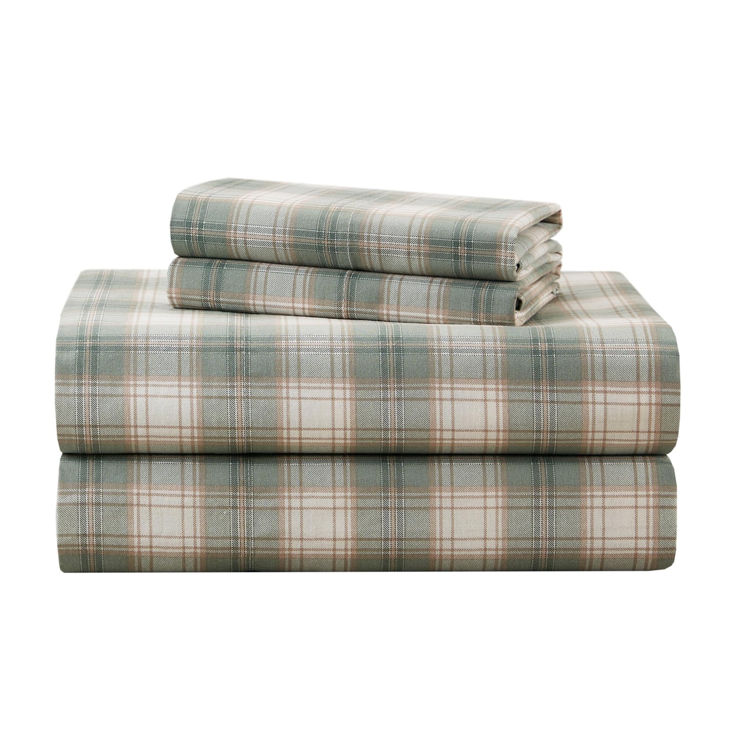 Comfort Spaces 100% Cotton Sheets Full, Breathable, Naturally Cool Cotton Sheets, Soft Cotton Bed Sheets with 14" Elastic Pocket Fits up to 16" Mattress, All Seasons Sheet Set, Wesley Green 4 Piece