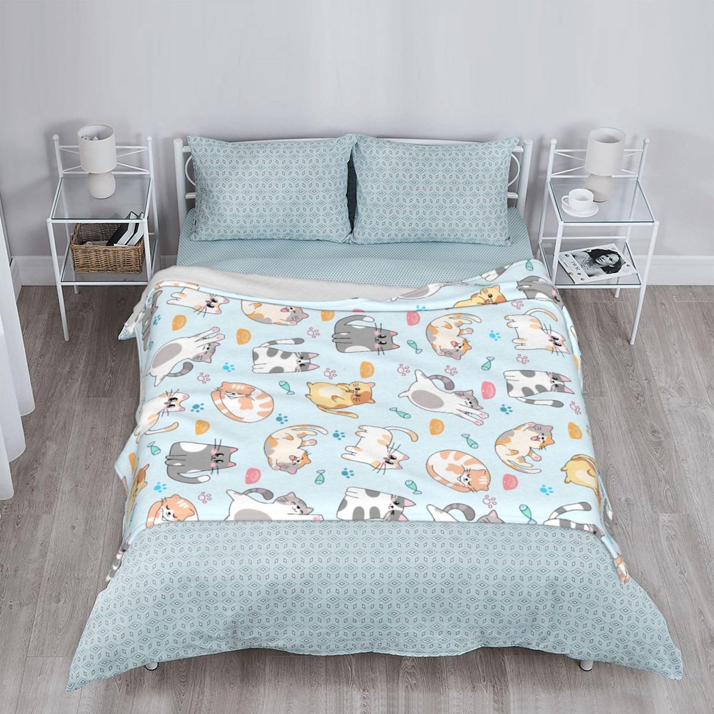 Cute Cat Blanket 50"x40" Cats Throw Blankets Soft Cozy Throws Warm Lightweight Plush Fleece Throw Blanket for Kids Men Women Gift Bed Couch Sofa