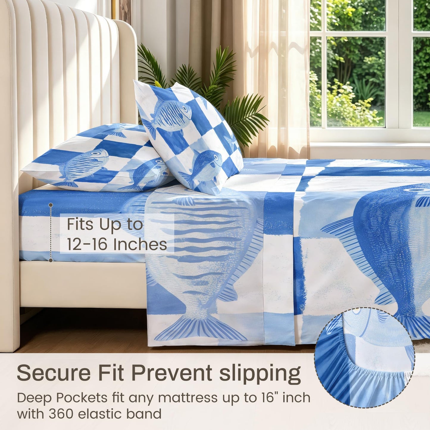 Fish Bedding Set 4 Pcs Kids Coastal Queen Sheets