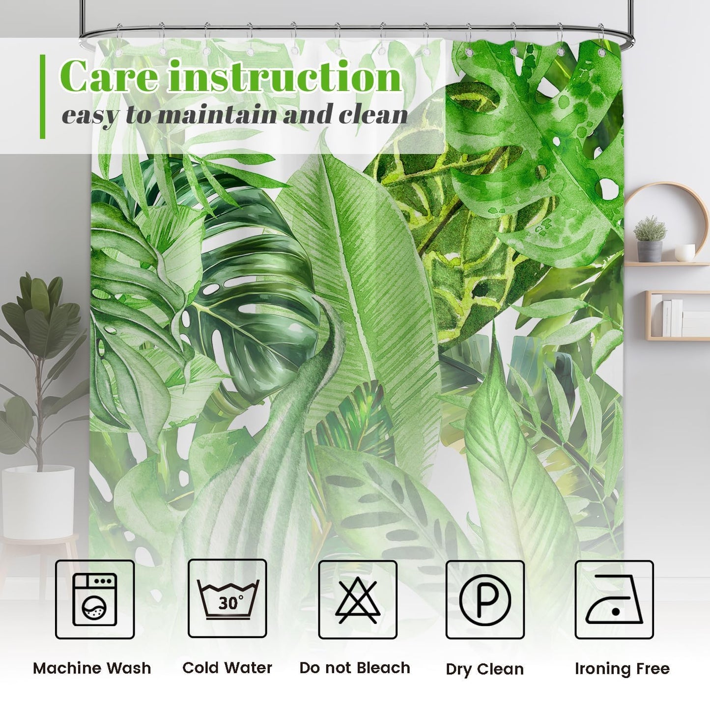Pdvbiee Green Tropical Palm Leaf Shower Curtain, 70 X 72 Inch