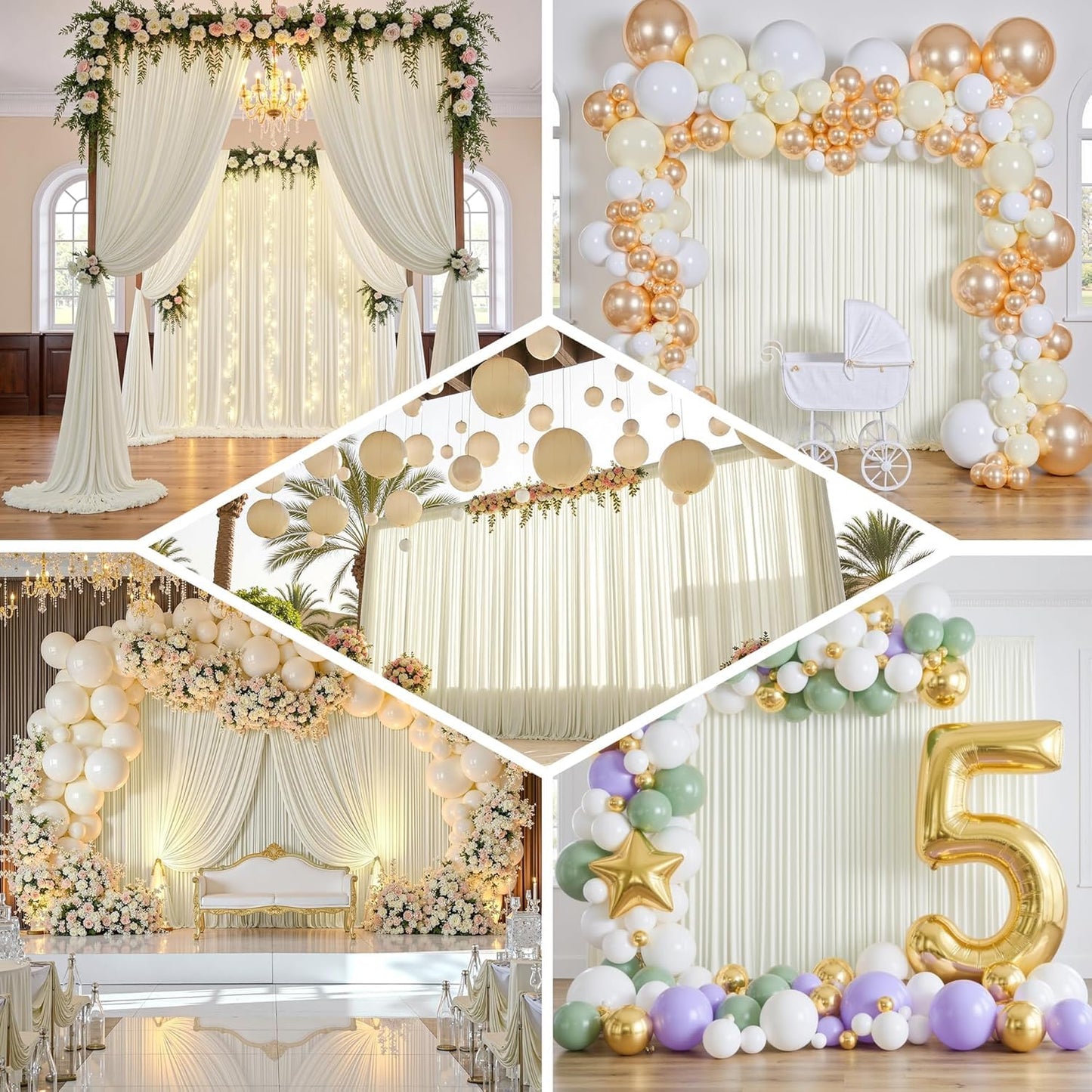 10ft×12ft Ivory Backdrop Curtain for Wedding Parties, 2 Panels Wrinkle Free Polyester Photo Backdrop Drapes Back Drop Cloth for Birthday Photography Background
