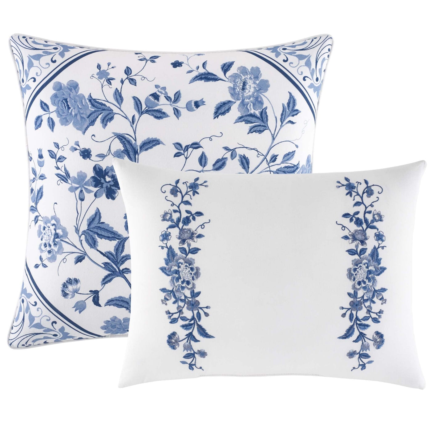 Laura Ashley – Queen Comforter Set, Reversible Floral Bedding with Matching Shams & Bonus Decorative Pillows, Medium Weight, 7-Piece, College Dorm Room Essentials (Elise Blue)