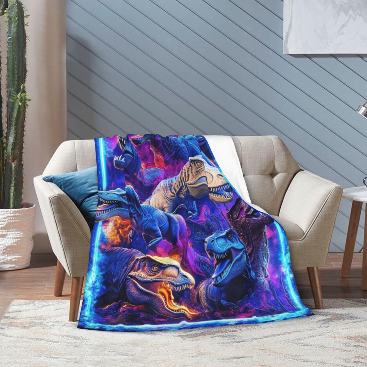 Cool Dinosaur Blanket Dinosaur Decor Cozy Animal Throw Super Soft Plush Flannel Fleece Blanket Gift for Kids Adults Men Women Ultra Warm & Lightweight Flannel, 50"X40"
