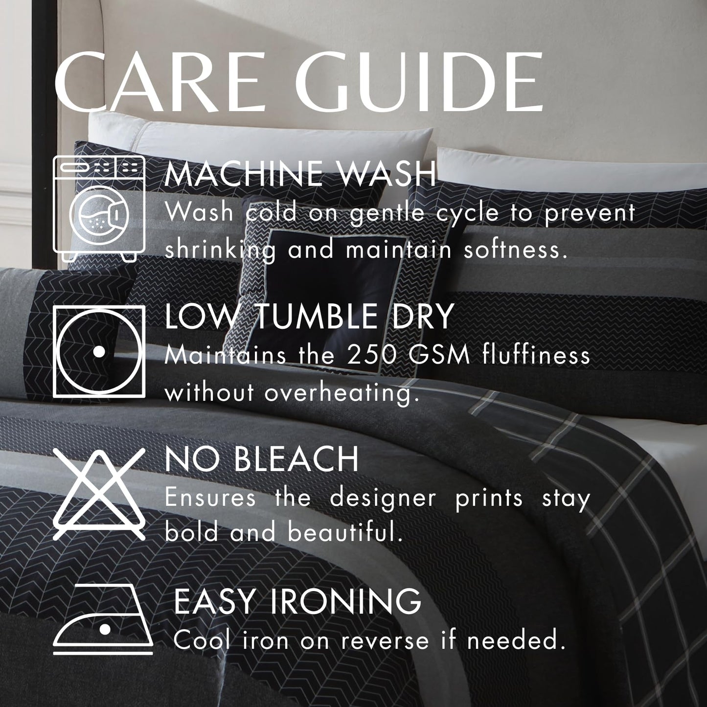 Bebejan Kyle 100% Cotton 5 Piece Comforter Set, Polyfill, Black, Gray Herringbone Tweed Printed Pattern, Reversible, 1 Comforter, 2 Shams, 2 Pillows (King/Cal King)