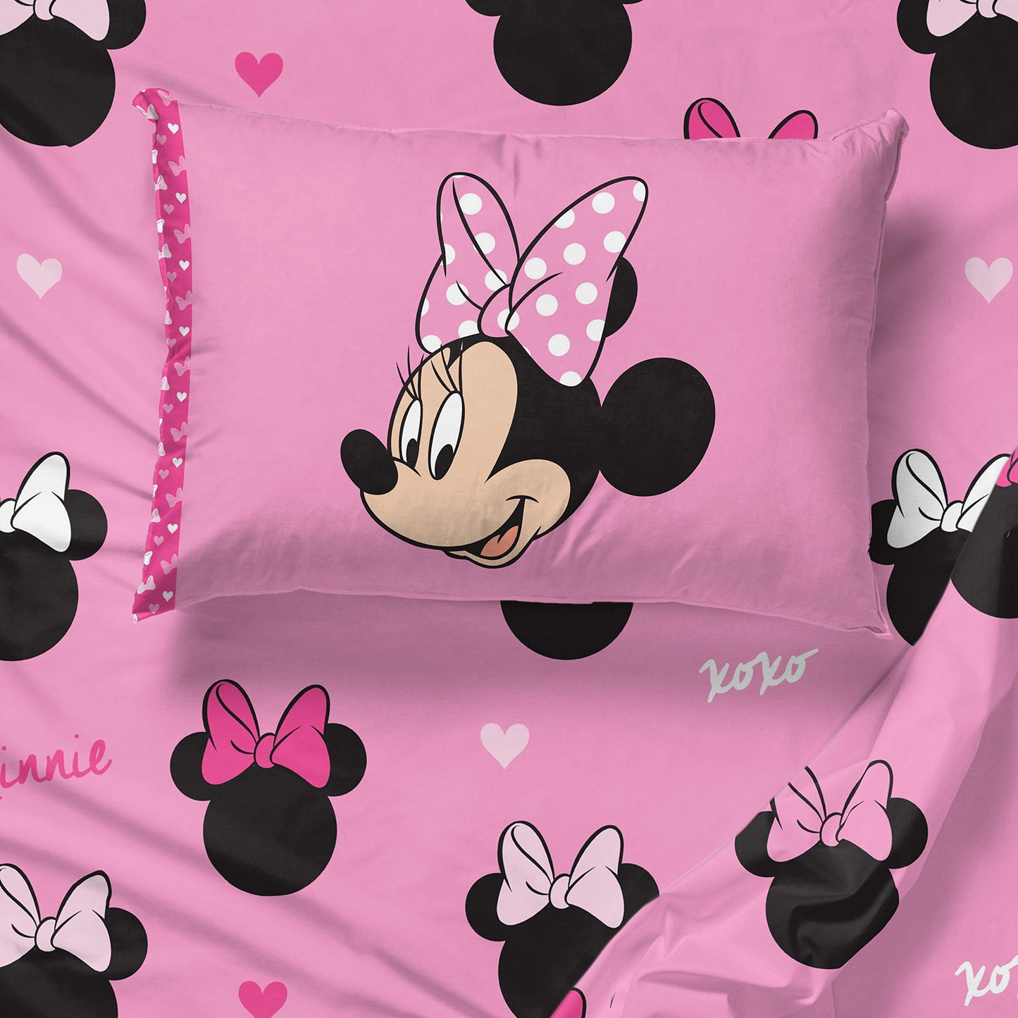 Jay Franco Disney Minnie Mouse Kids Twin Sheet Set, 3 Piece Super Soft Microfiber - Deep Pocket Fitted, Flat & Pillowcase, Breathable, Fade Resistant, Machine Washable (Official Disney Product), Pink