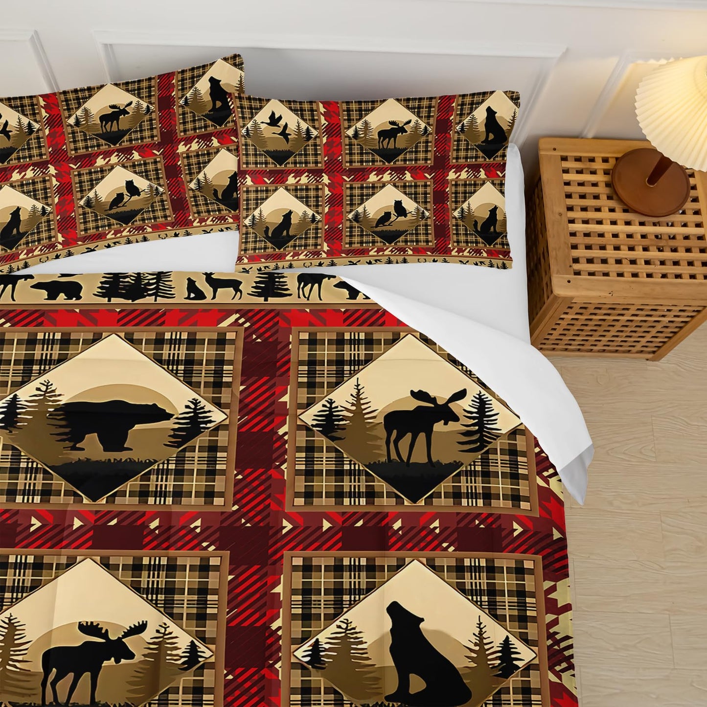 lneffble Red and Black Plaid Comforter Set Twin，Twin Size Bedding Set Animal Print，Rustic Farmhouse Quilt Bedding Sets Twin，with 1 Comforter with 2 Pillow Case