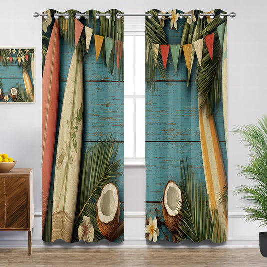 Solvivae Tropical Coastal Blackout Curtains for Bedroom Living Room, Beach Palm Hawaiian Patterned Window Treatments, Room Darkening Thermal Insulated Grommet Drapes, 63 Inch Curtains 2 Panel Set
