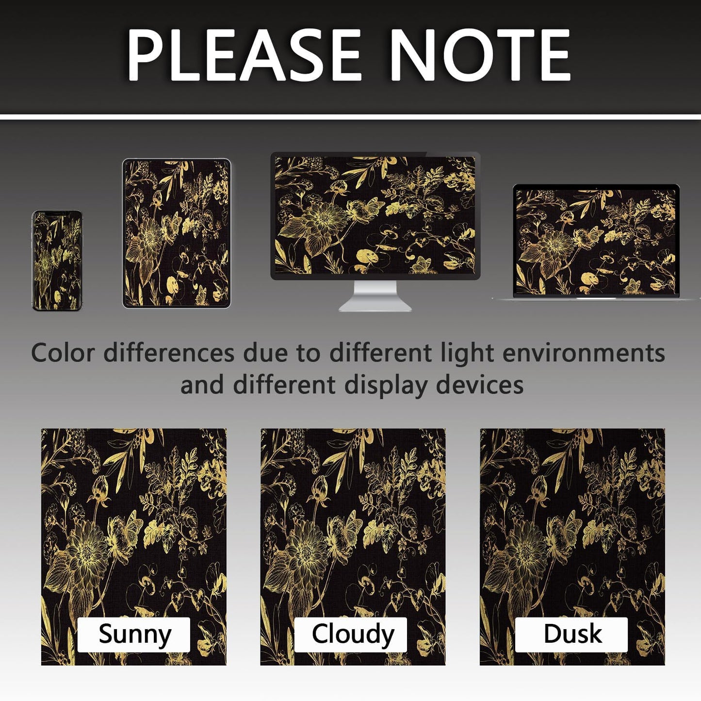soeeao Black and Gold Vintage Botanical Blackout Curtains Patterned Golden Yellow Floral Window Drapes for Bedroom Living Room, 84 inch Length 2 Panels Set, 52x84 inch