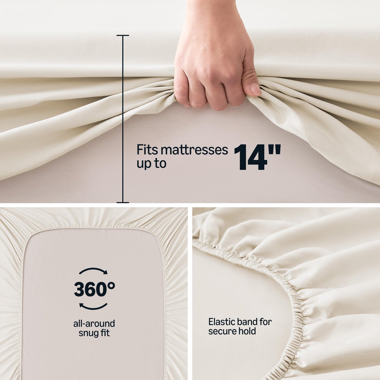 Amazon Basics Soft Fitted Sheet, Lightweight Bottom Sheet, 14-Inch Deep Pocket, Durable and Long Lasting, Easy Care, Queen, Beige, Pack of 1