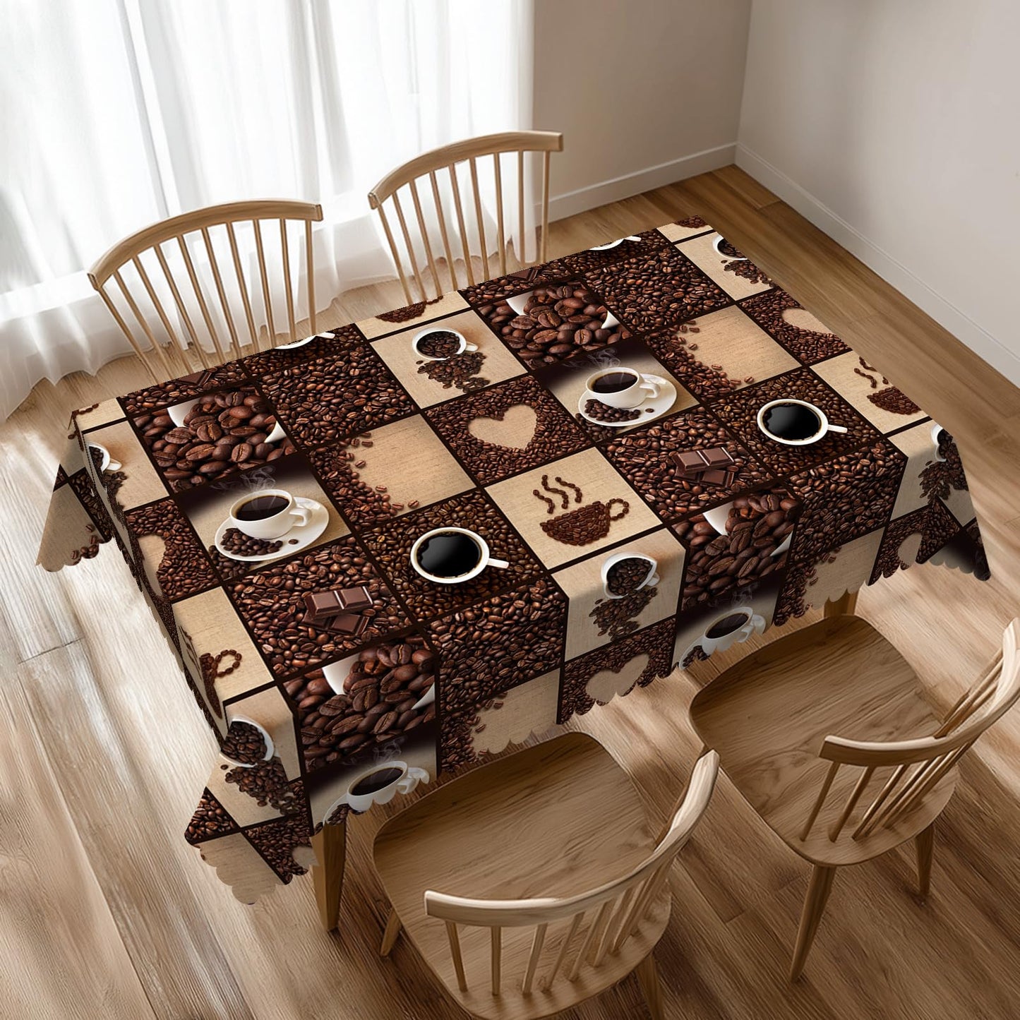 VIMPEYDON Coffee Print Rectangle Table Cloth for Dining Tables,Reusable Modern Art Coffee Cup Bean Abstract Love Heart Print Tablecloths Decoration Table Cover for Kitchen,Holiday,Party, 54x72 Inch