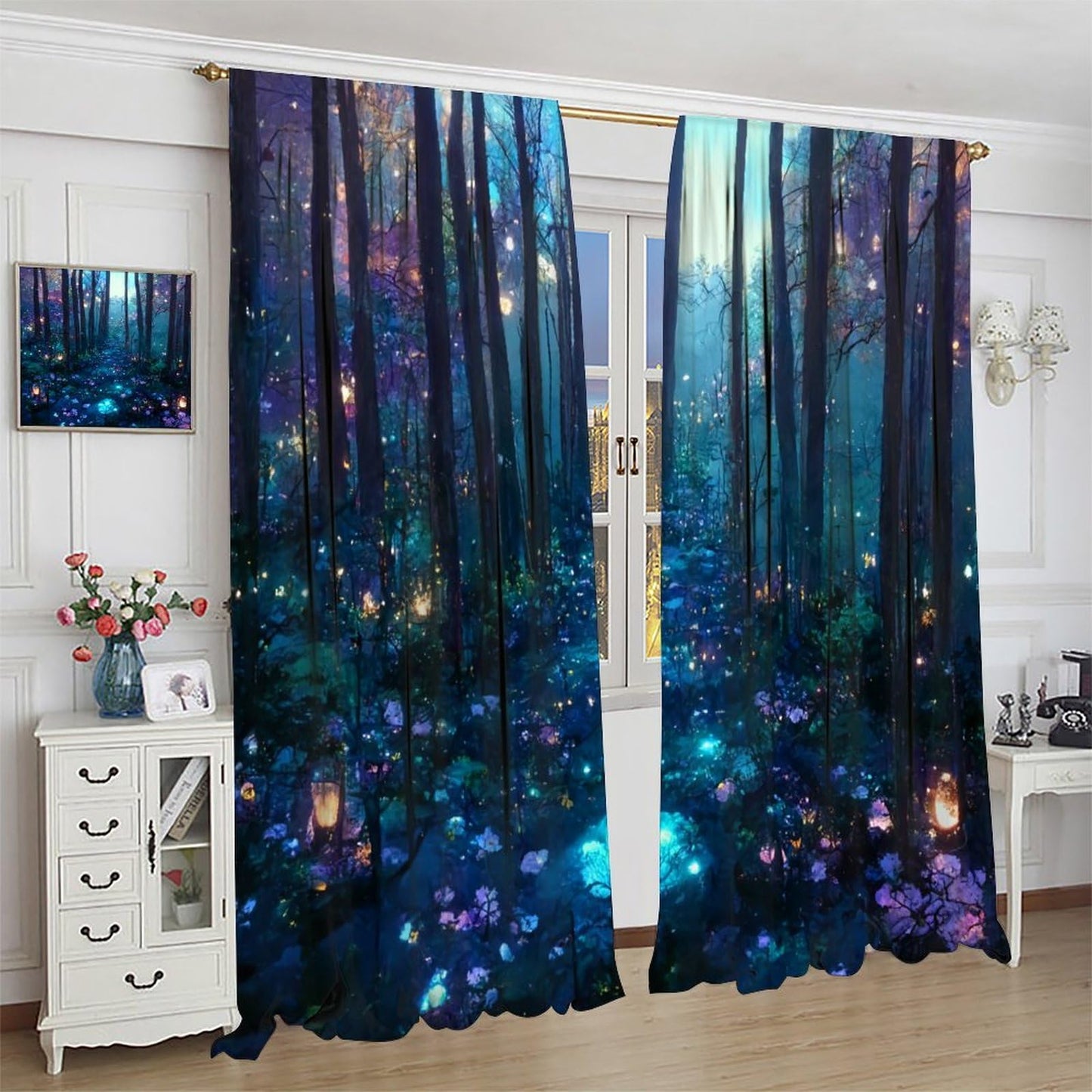 DDCBNS Fantasy Forest Curtains,Purple and Blue Magical Nature Landscape Window Treatments for Bedroom Living Room Dreamland Scenery Décor Drapes 2 Panels Set,Total Size 42 x 45 Inch