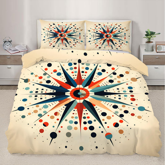 Retro Mid Century Duvet Cover California King, Vintage Geometric Bedding Set 3 Piece Bedroom Decor Colorful Atomic Comforter Cover and 2 Pillow Sham with Zipper Closure
