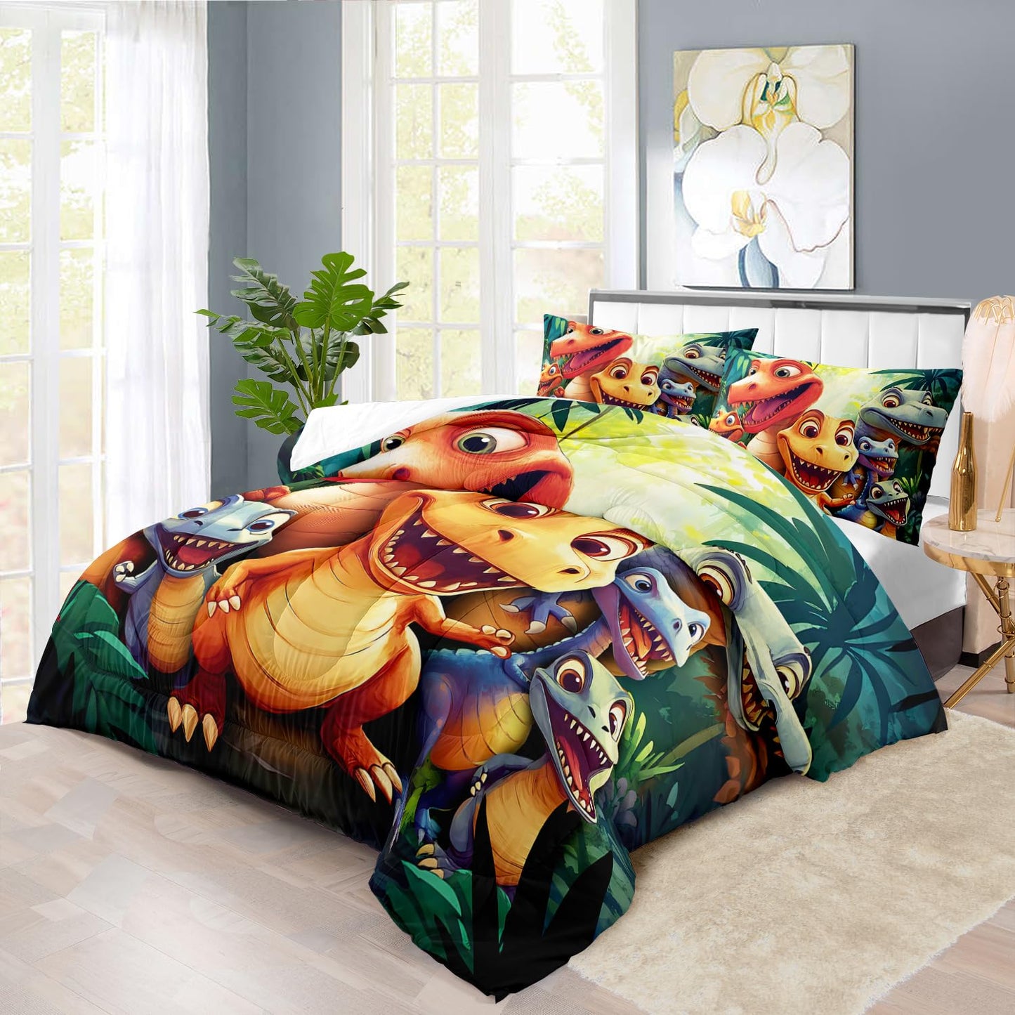 llyxsesty Dinosaur Comforter Set Full Boys,Cartoon 3D Dinosaur Bedding Set Full Bed Kids,3D Dragon Comforter Dragon Quilt Pattern Bedroom Decor,Cute Animal Bedding Kawaii Animal Quilt Girls