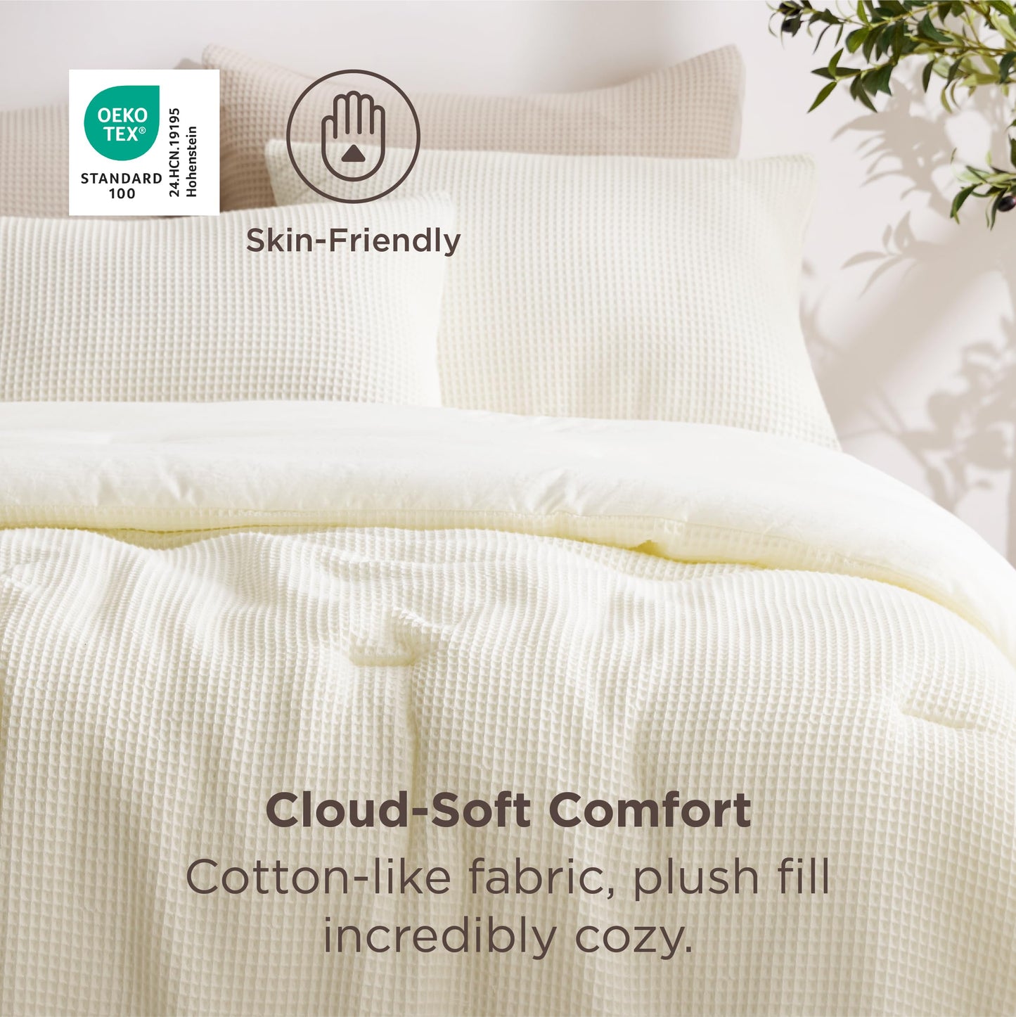 Bedsure Cream Queen Bedding Comforter Set, Waffle Breathable Bedding Set, All Season Comforter with 3 Pieces, 1 Waffle Weave Comforter (90"x90") and 2 Pillowcases (20"x26")