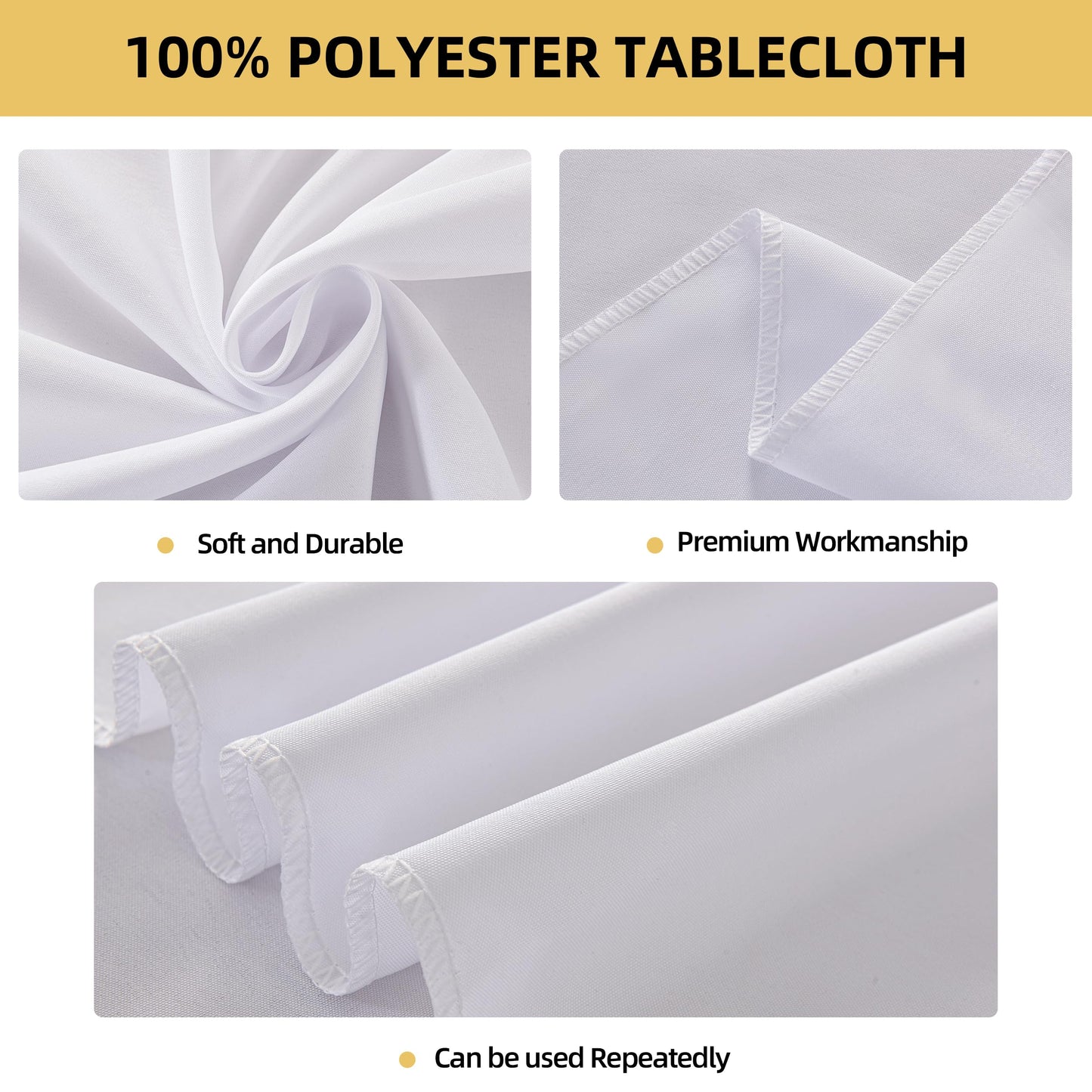 ZarzaaSik 2-Pack 60x102 inch White Table Cloths, Solid Stain and Wrinkle Resistant Oblong Tablecloth, Premium Plain Weave Polyester Fabric Rectangle Table Linen Covers for Hotel, Wedding