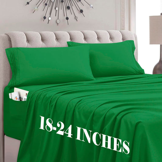 Mocassi Full Size 4-Piece Bed Sheet Set - 1800 Premium Hotel Quality Microfiber 18-24 Inches Extra Deep Pocket Fitted Sheet- Luxury Soft, Breathable, Wrinkle, and Fade Resistant, Emerald Green