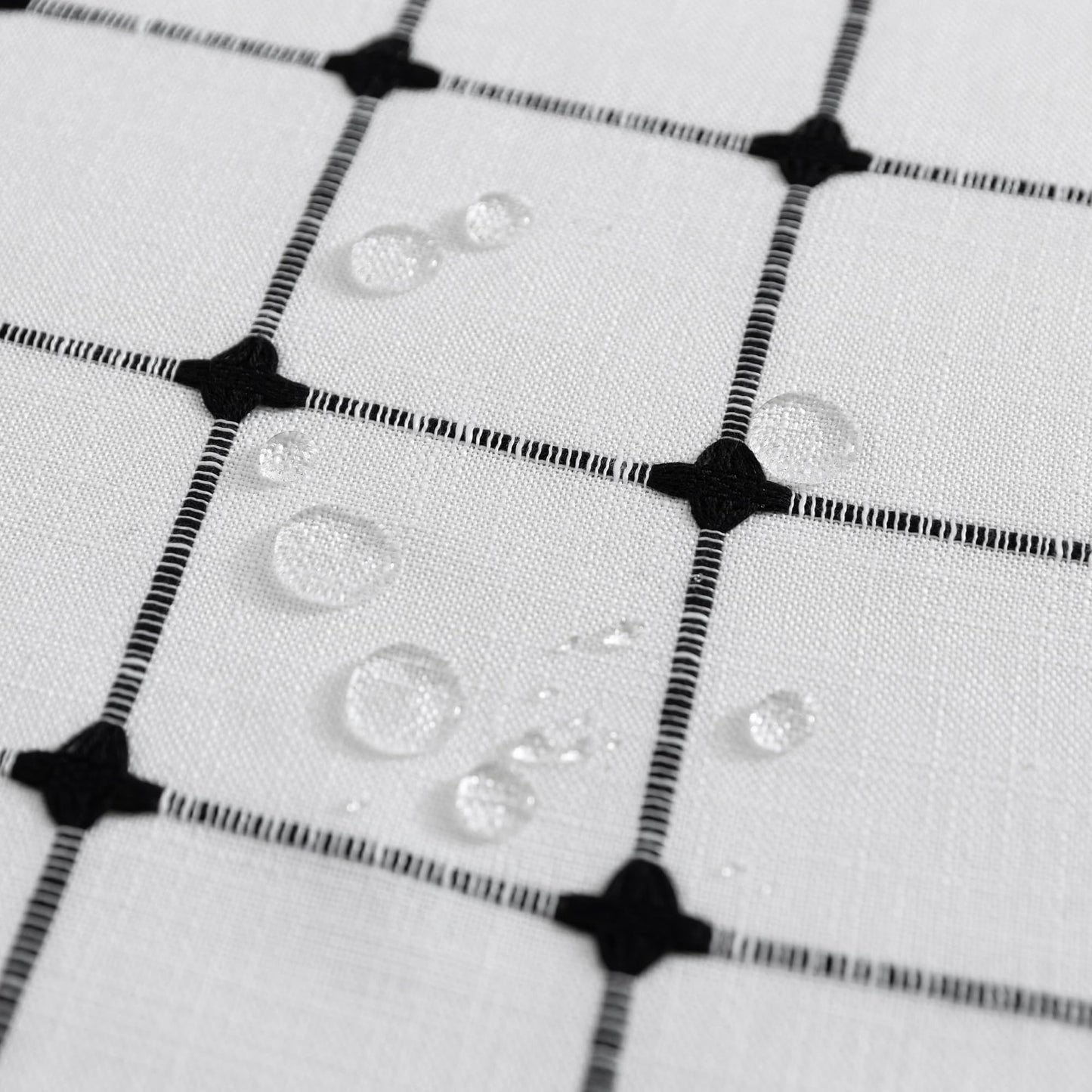 ROSERY No Hook Shower Curtain with Snap in Fabric Liner Set, Boho Farmhouse Black and White Woven Jacquard Grid Shower Curtain for Bathroom with Tassel, Checkered Pattern, 71" W x 74" L