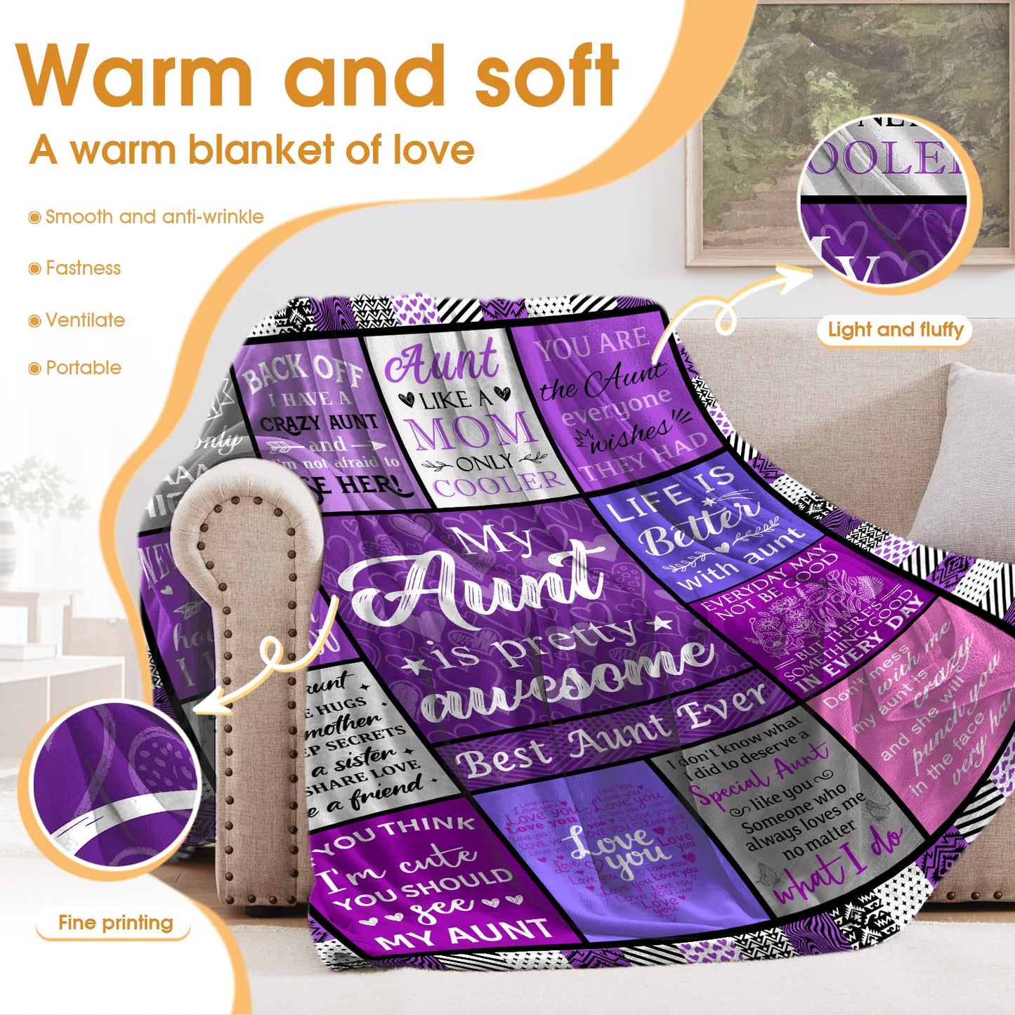 Hohoto Gift for Aunt, Auntie Gifts from Niece and Nephew, Throw Blanket for Birthday Mother's Day Christmas, Cozy Blanket for Couch Sofa Bed 50"x60"