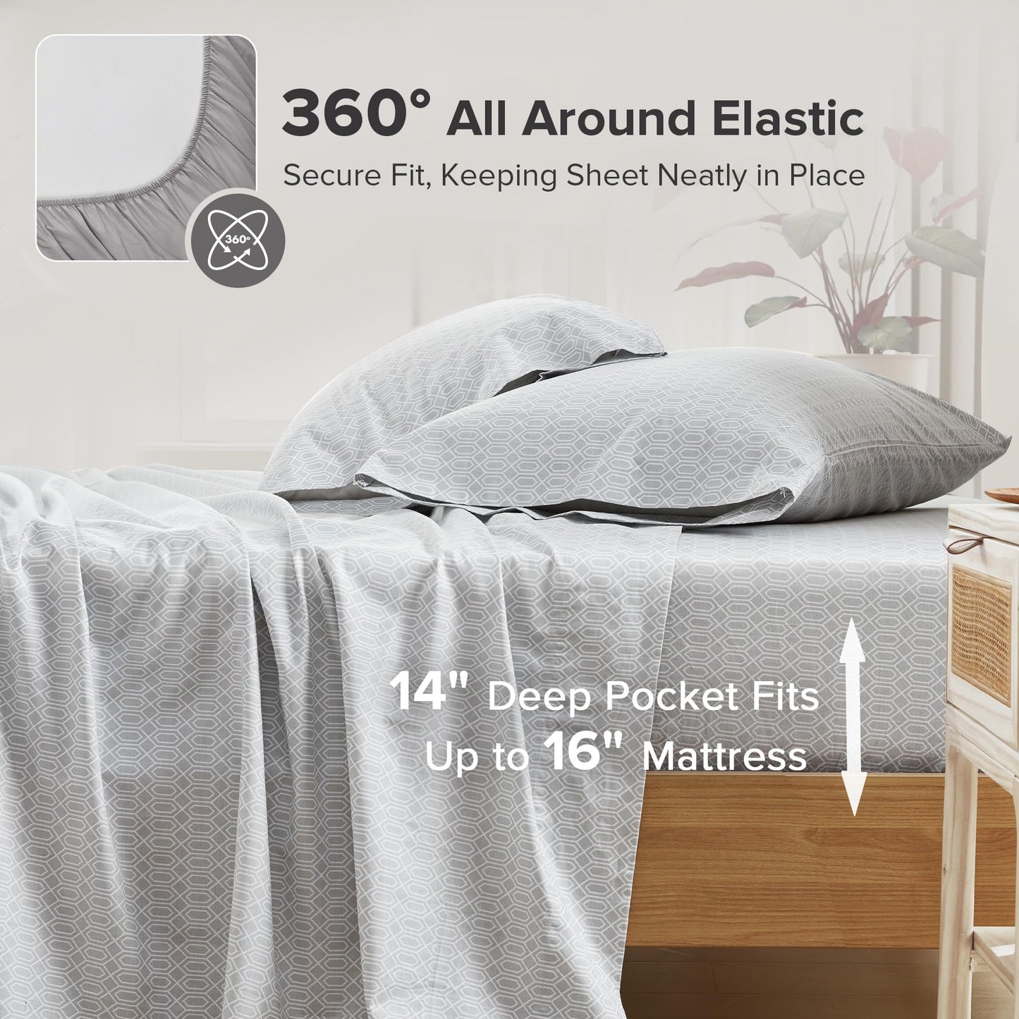 Comfort Spaces 100% Cotton Sheet Set Breathable, Lightweight, Soft with 14" Elastic Pocket Fits up to 16" Mattress, All Season Cozy Bedding, Matching Pillow Case, Cal King Diamond Taupe 4 Piece