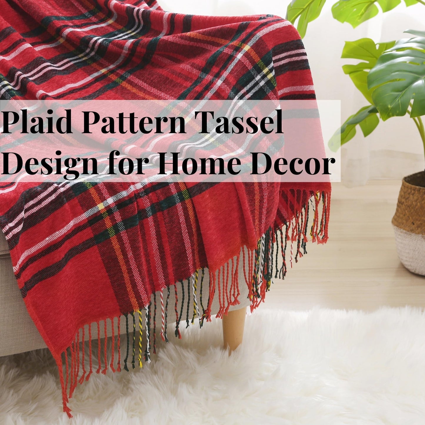 Saukiee Christmas Blanket Plaid Throw Blanket for Couch with Tassels Tartan Chenille Throw Fringe Sofa Bedroom Christmas Blankets and Throw Decor 50 * 60inch