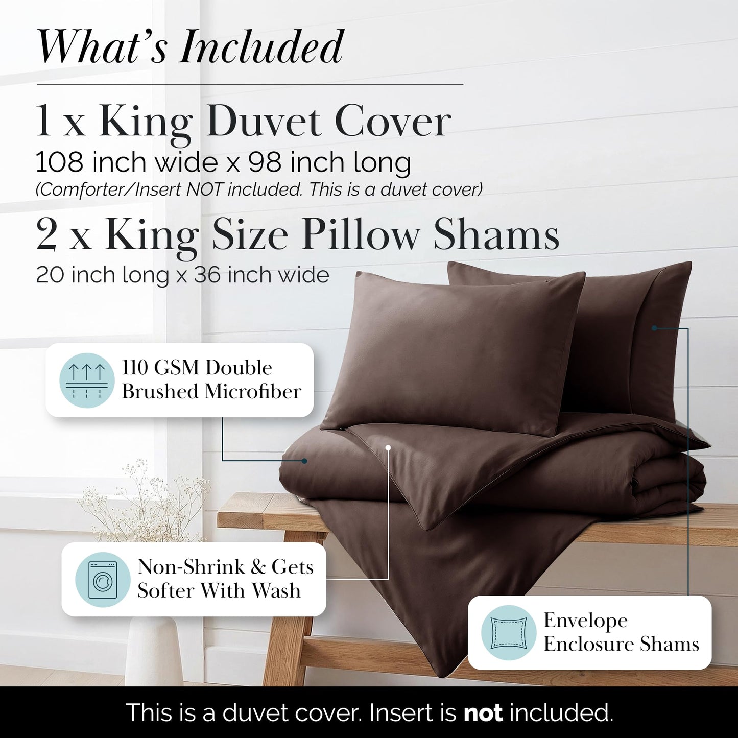 Southshore Fine Living, Inc. Oversized California King Duvet Cover Set - Hotel Quality Brown Duvet Cover King Size - Pet Hair Resistant Bedding - Zipper Closure, 2 Pillow Shams - Chocolate Brown