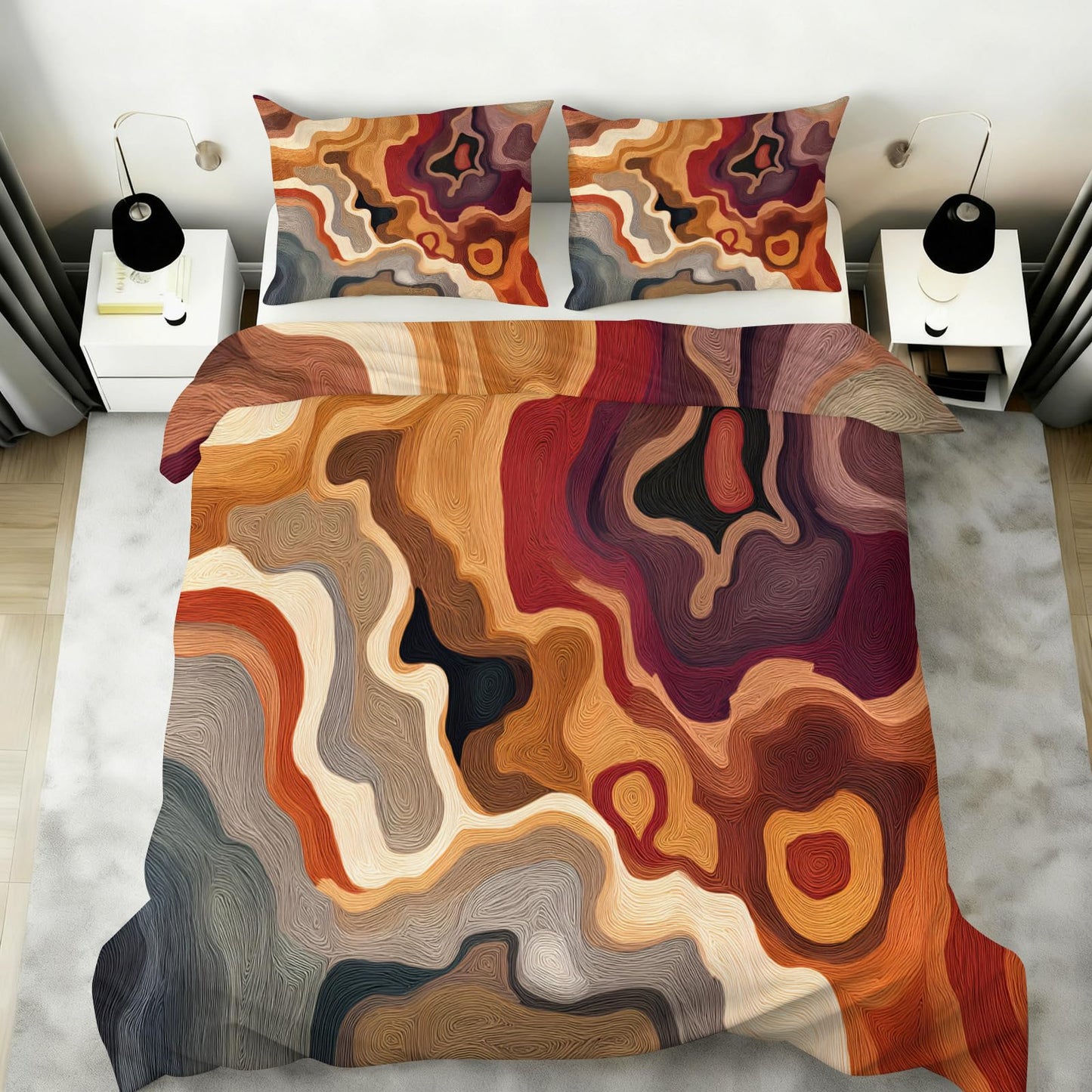 ZAOMIR Fall Abstract Duvet Cover Twin Size, Abstract Bedding Set 3 Piece, Grey Brown Patterned Comforter Cover with Zipper Soft Microfiber, 2 Pillowcases