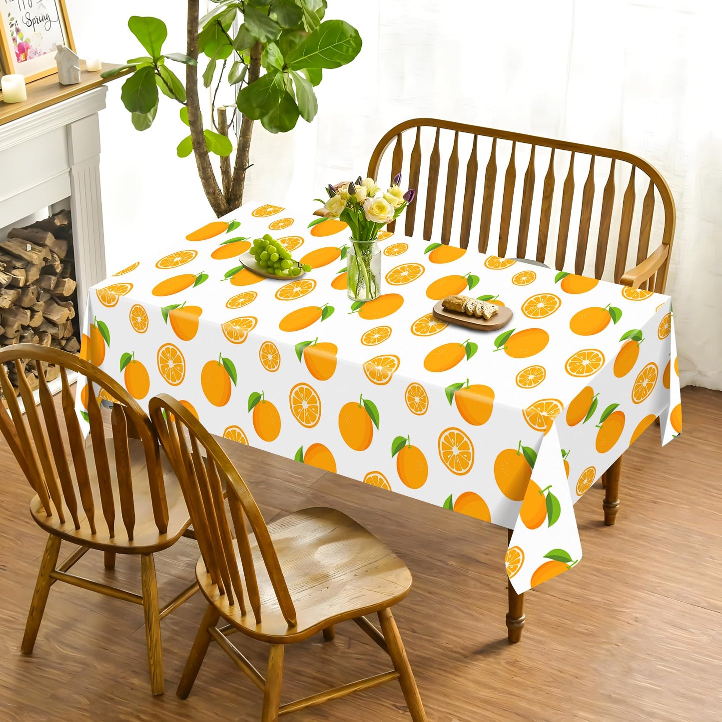 CC HOME 1Pc Tangerine Party Plastic Tablecloth 54 x 87 Inch Long Table Cover, Summer Fruits Party Tablecover for Orange Theme Kids Baby Shower Birthday Dinner Picnic Kitchen Event
