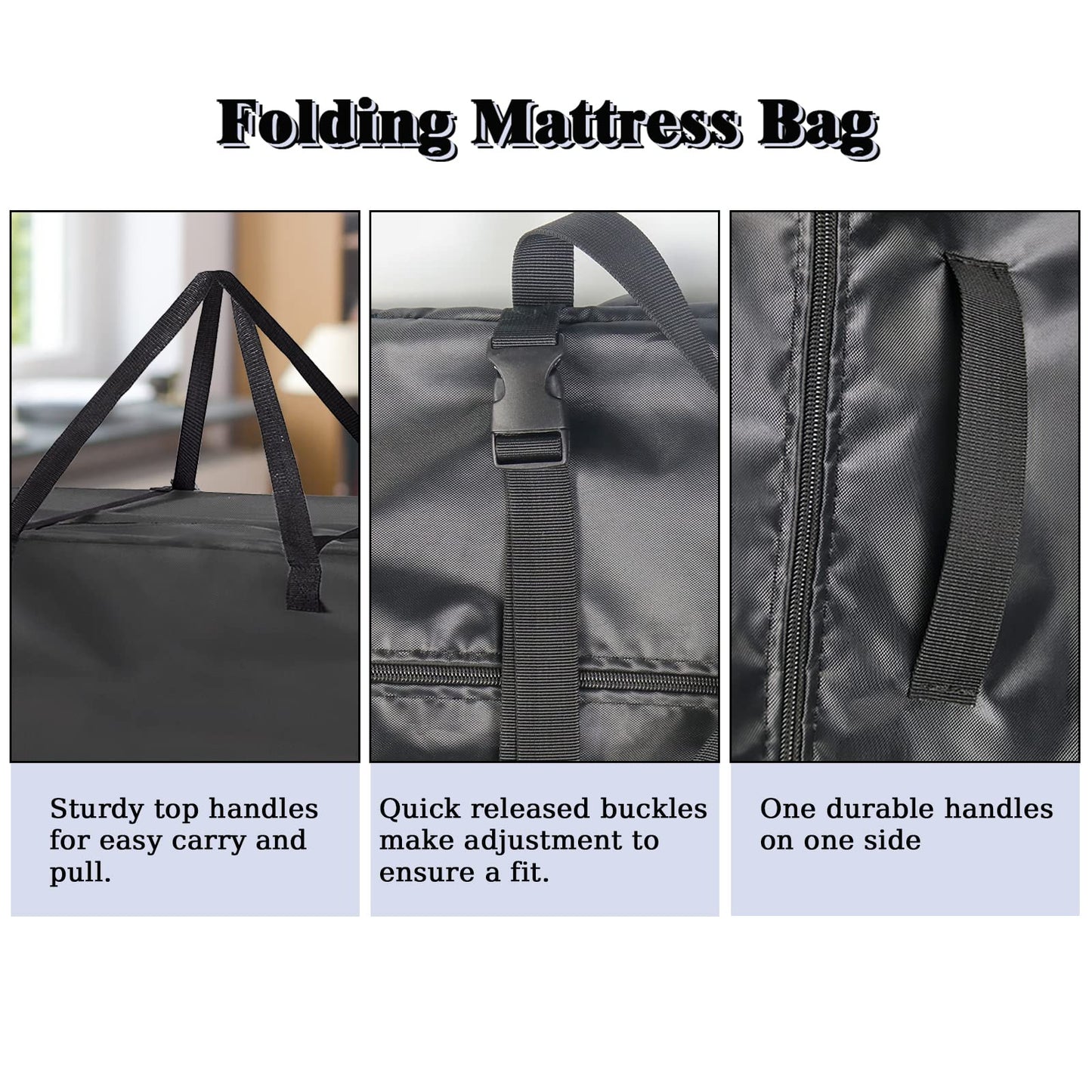 Folding Mattress Storage Bag-33 inch Heavy Duty Carrying Bag Fits 4 In Narrow Twin & Cot Mattress Sturdy Cushion Storage Bag for Tri-Fold Guest Bed Mattress Carry Case - 33"L×27"W×16"H, Cover Only