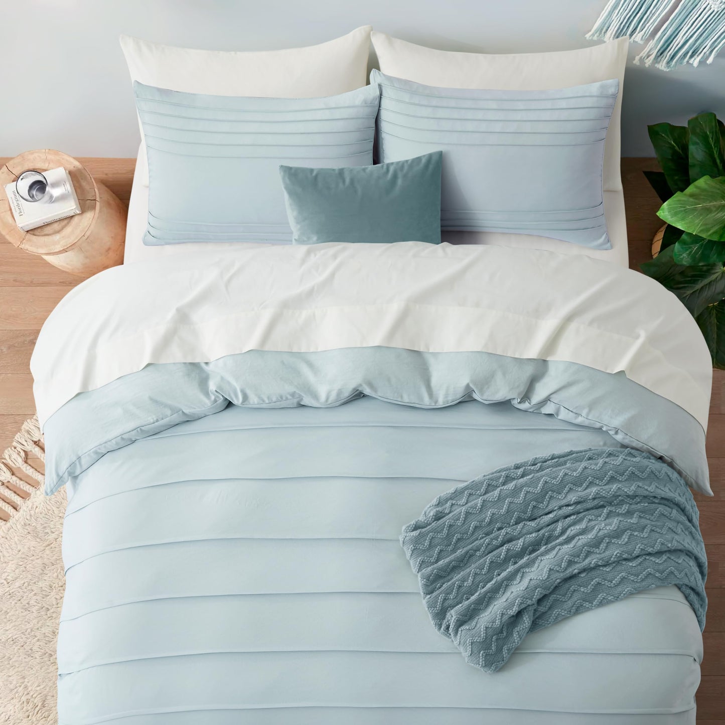 Oli Anderson Cornflower Blue Duvet Cover Queen Size - Pleated Queen Duvet Cover, 3PCS Soft and Breathable Textured Bedding Set with Zipper Closure(Cornflower Blue,90"x90")