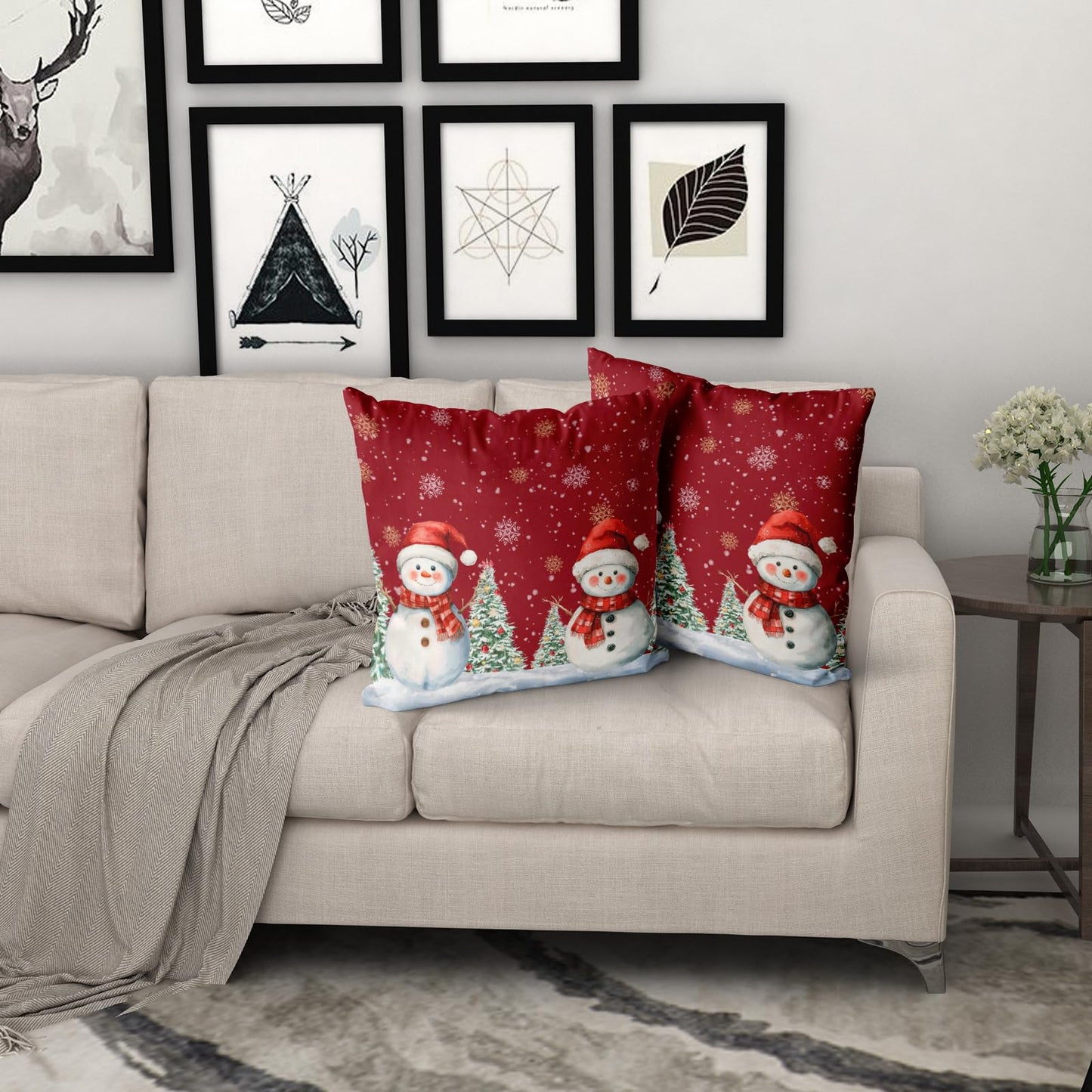 Giwawa Snowman Pillow Covers 18x18 Inch Red Winter Pine Tree Snowflake Pillow Cases Set of 2 Xmas Farmhouse Cushion Case Decorative Winter Holiday Decor for Home Couch Bed Sofa