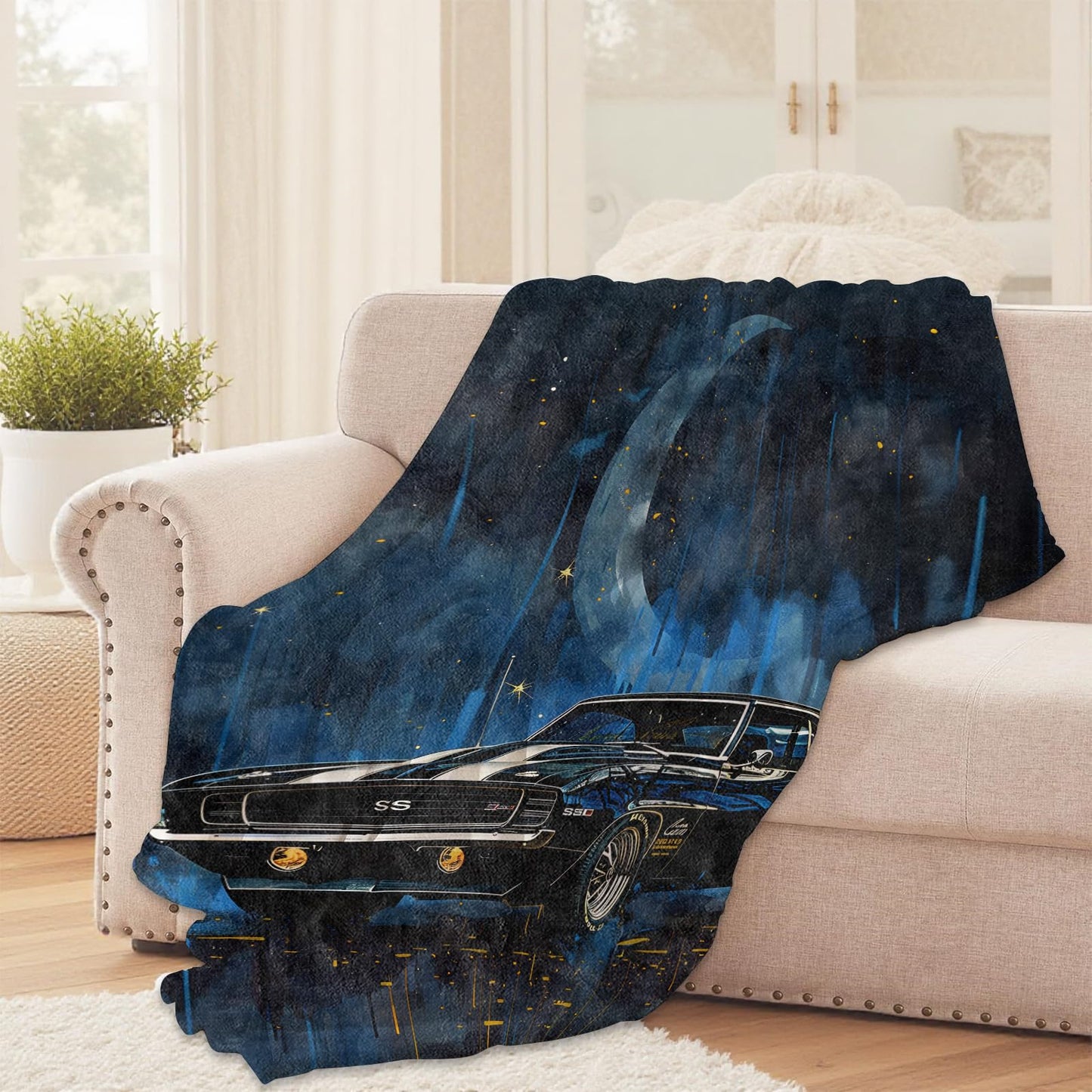Retro Muscle Car Throw Blanket for Girls Boys Kids Adults, 50x60 in, Cozy Flannel Blanket for Bedroom, Camping, Couch, Room Decor, Fuzzy Warm Soft Gifts