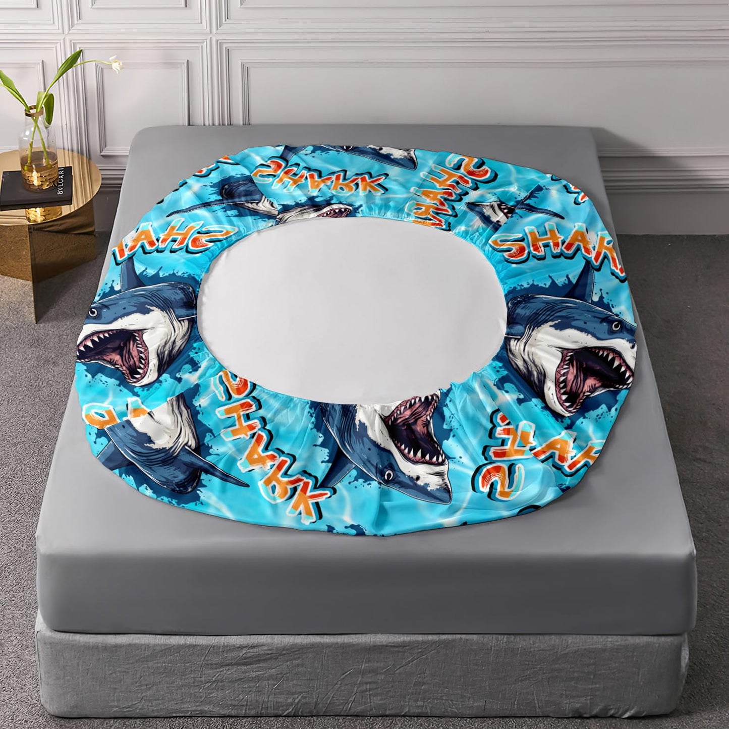 HOSIMA Shark Fitted Sheet Set Full Size,3D Shark Pattern Ocean Theme Bedding Set Full for Kids Boys,Sea Animal Collection Deep Pocket for Ocean Bedroom Decor,1 Fitted Sheet+2 Pillowcases.