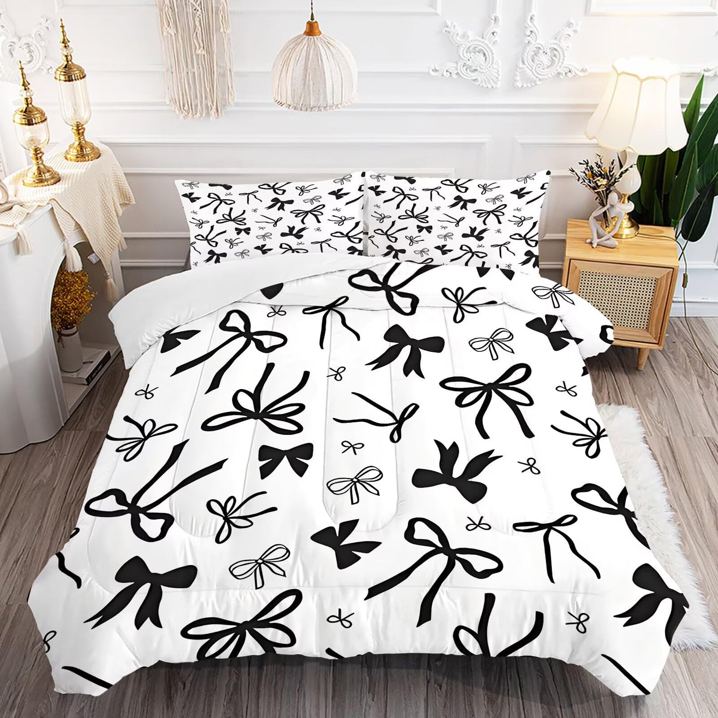 DJNEAR Black and White Bow Comforter Set Twin Size Cute Girls Bedding Sets for Kids Teens Women Bedroom Kawaii Bowknot Quilt Room Decor 1 Comforter 1 Pillowcase