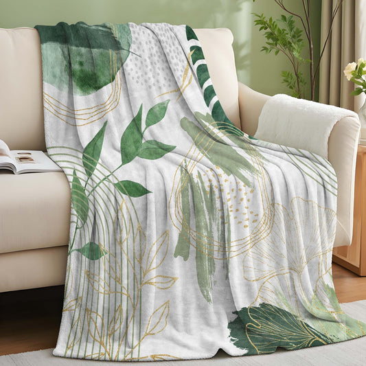 Pdvbiee Sage Green Leaf Throw Blanket, 50x60 in