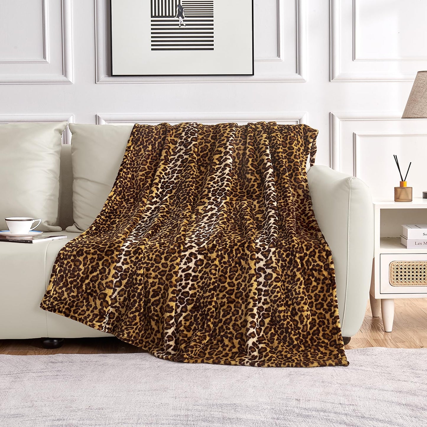 Edenleaf Leopard Print Blanket Fleece Throw for Bed Sofa Travel and Camping, Super Soft Cozy Fluffy Plush Cheetah Print Blanket for All Seasons 50"x60" (Dark Brown)