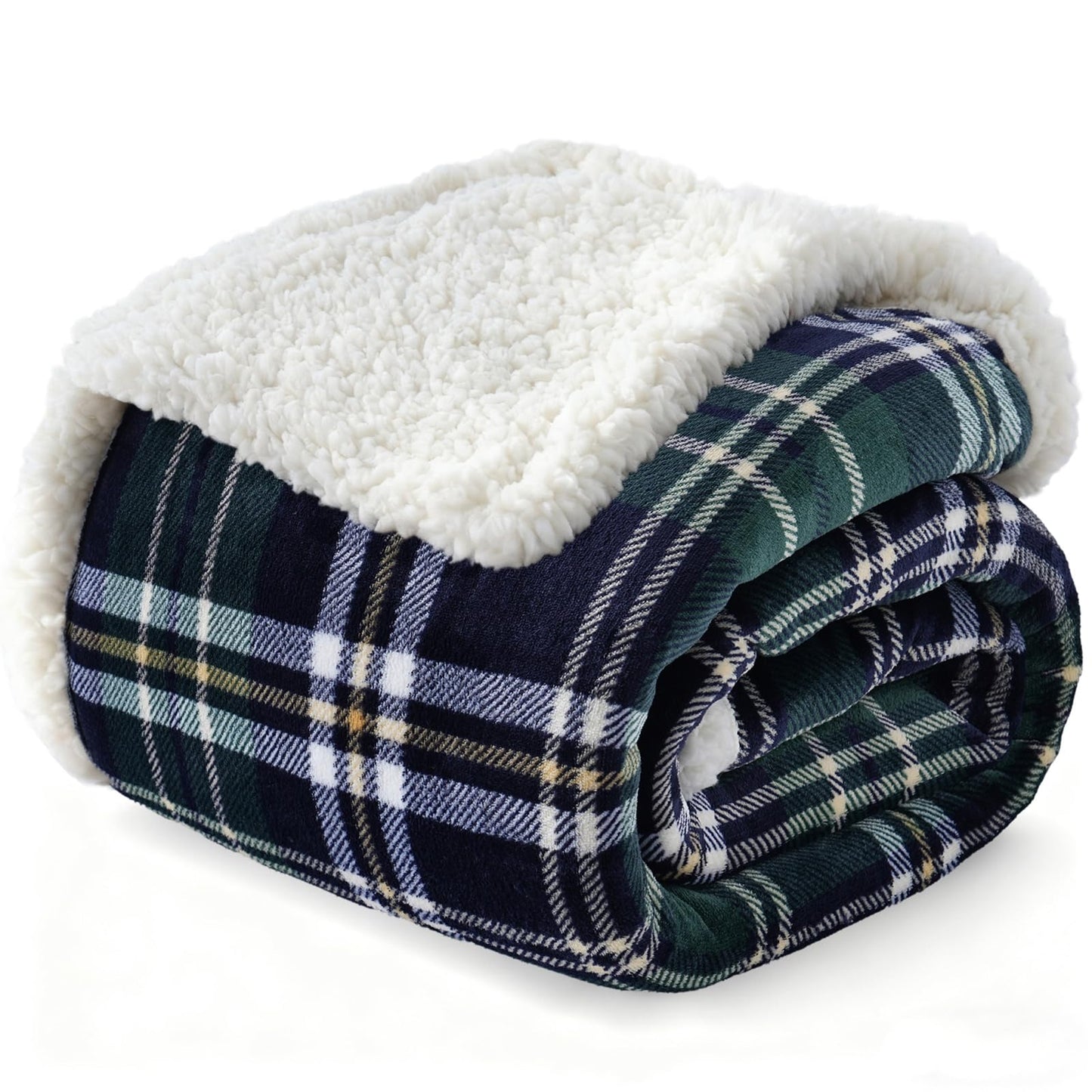 Gracelife Sherpa Fleece Throw Blanket for Couch, Fluffy Plush Warm Fuzzy Blanket for Women and Men, Cozy Thick Soft Twin Blanket for Bed (Green-Soft Blue, 60"*80")