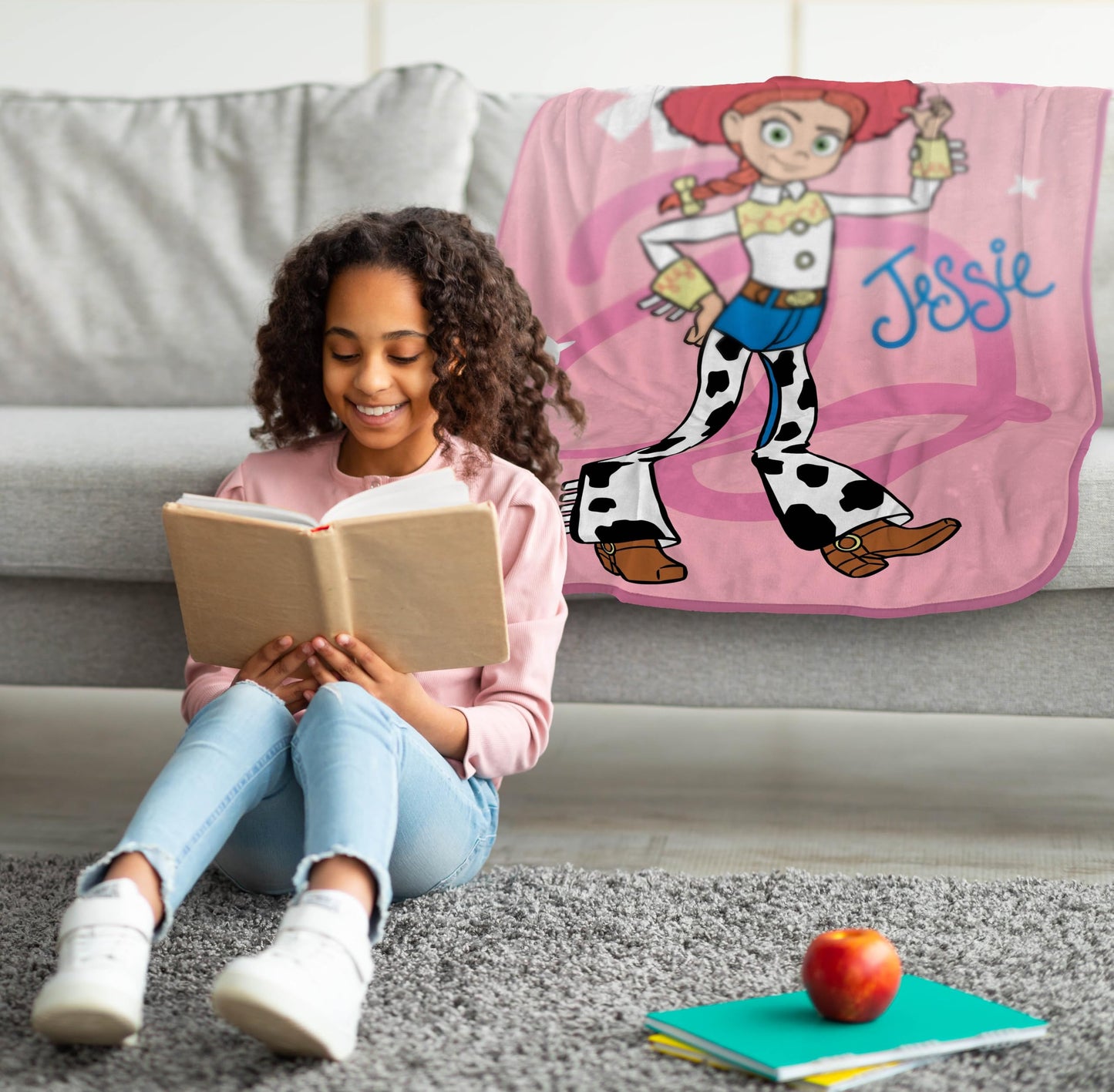 Jay Franco Plush Throw Blanket – 46" x 60" Inches Kids Hero Soft & Cozy Fleece Throw for Bedroom & Couch Décor, Official Licensed Product, Pink - Toy Story Jessie