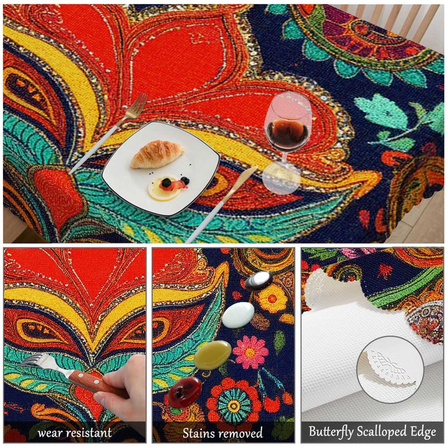 Swono Paisley Floral Rectangular Tablecloth Retro Colorful Indian Style Boho Ethnic Flowers Washable Table Cloth Kitchen Dining Room Table Cover for Party Dinner 50x72 Inch Tablecloths
