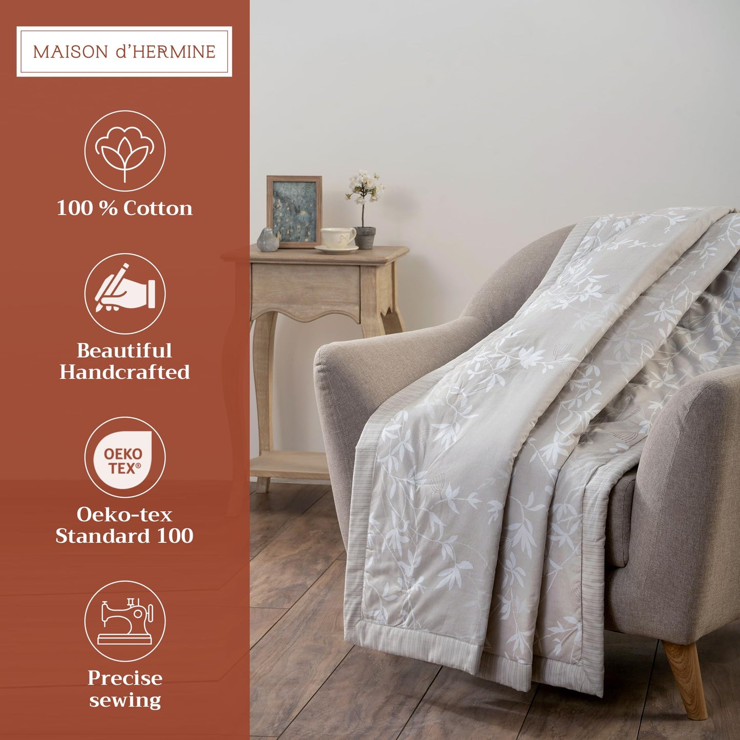 Maison d' Hermine Throw Blanket for Couch Lightweight Soft Warm Breathable Cotton Throw Blankets for Bed Girls Boys Women Men Gifts Sofa Travel Living Room Spring Summer (Louxor, 60" X 80")