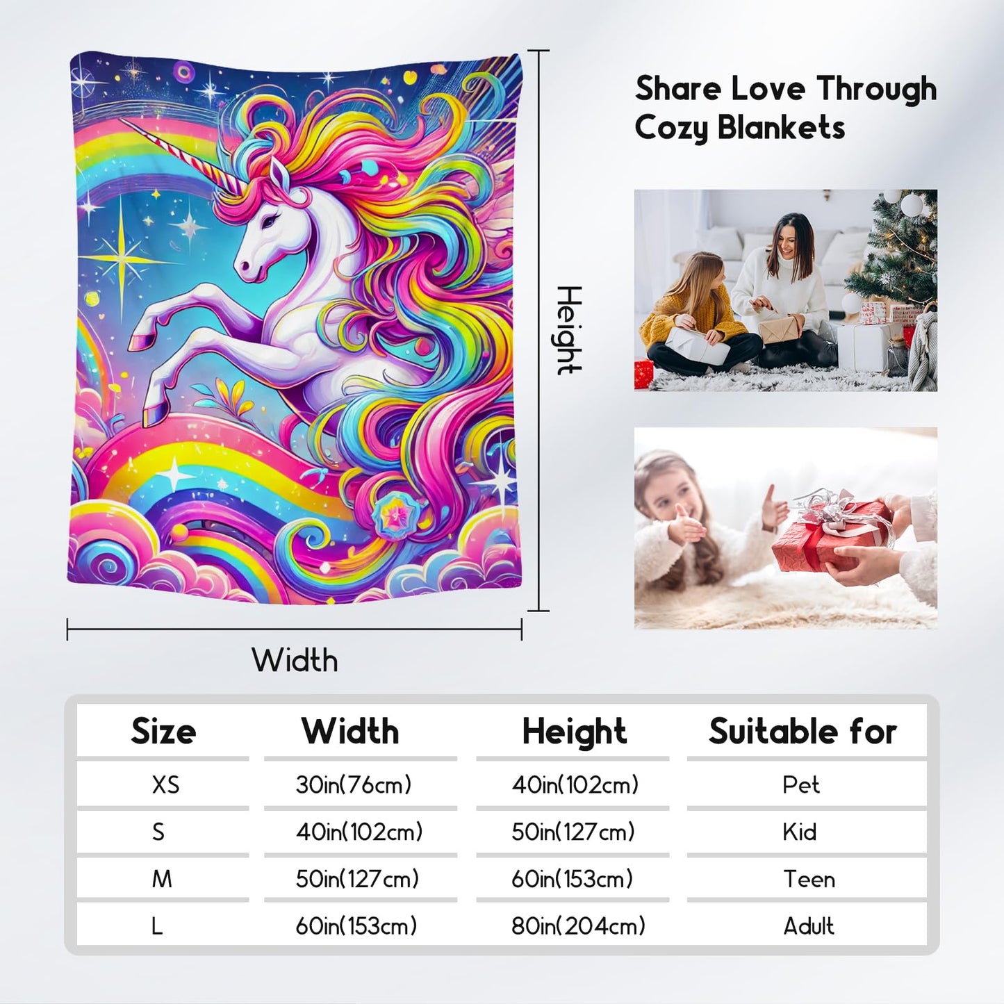 Unicorn Blankets - Kids Blanket Gifts for Girls - Flannel Soft Cute Throws for Room Decor, Couch,Office - 30"x40"