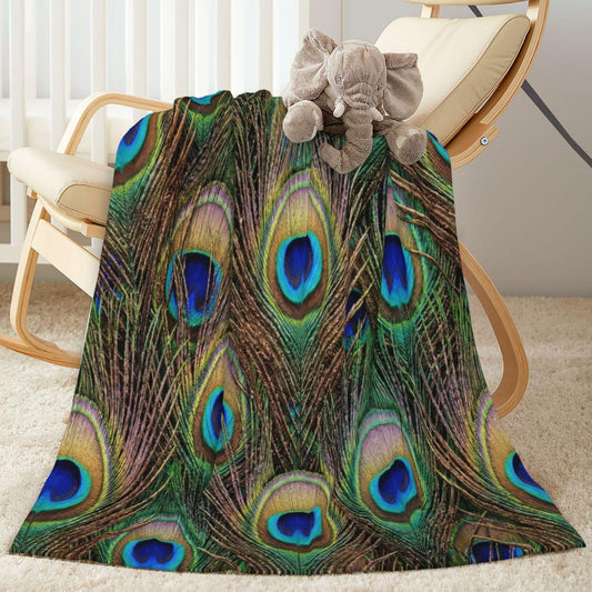 Perinsto Peacock Feather Throw Blanket Ultra Soft Warm All Season Decorative Fleece Blankets for Bed Chair Car Sofa Couch Bedroom 50"X40"
