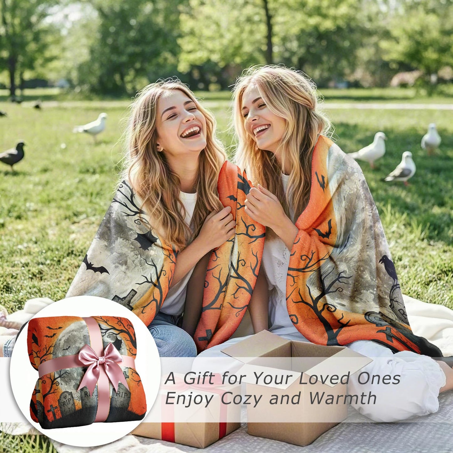 GEDAEUBA Halloween Blankets and Throws - Spooky Crow Bat Moon Tombstone Fleece Blanket Full Size, Soft Cozy Blankets & Throws for Couch, Bed, and Sofa, 84x90 inches