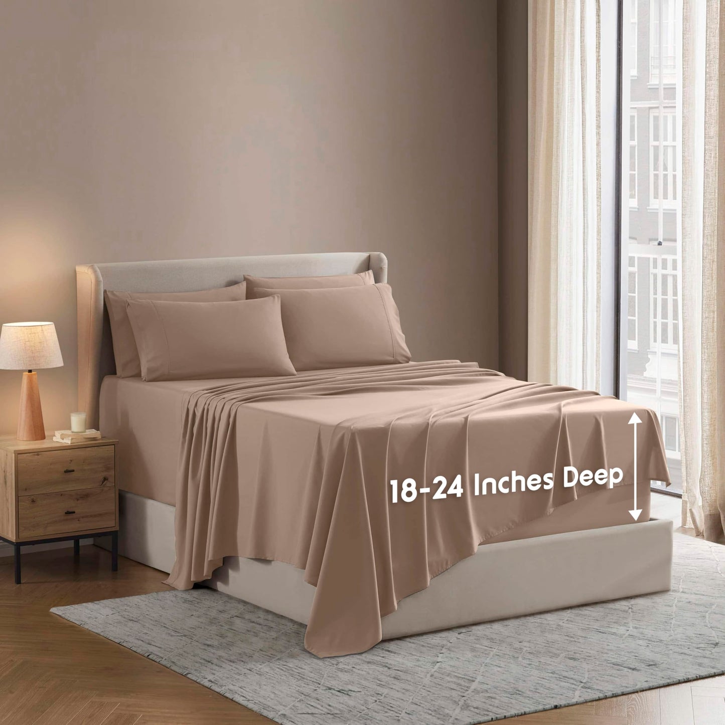 Nestl Extra Deep Queen Sheet Set - 6 Piece Breathable & Cooling Sheets - Hotel Luxury Bedding Set w/18-24 Inch Deep Pockets - Easy & Secure Fit - Super Soft, Wrinkle Free & Comfy - Taupe Sand